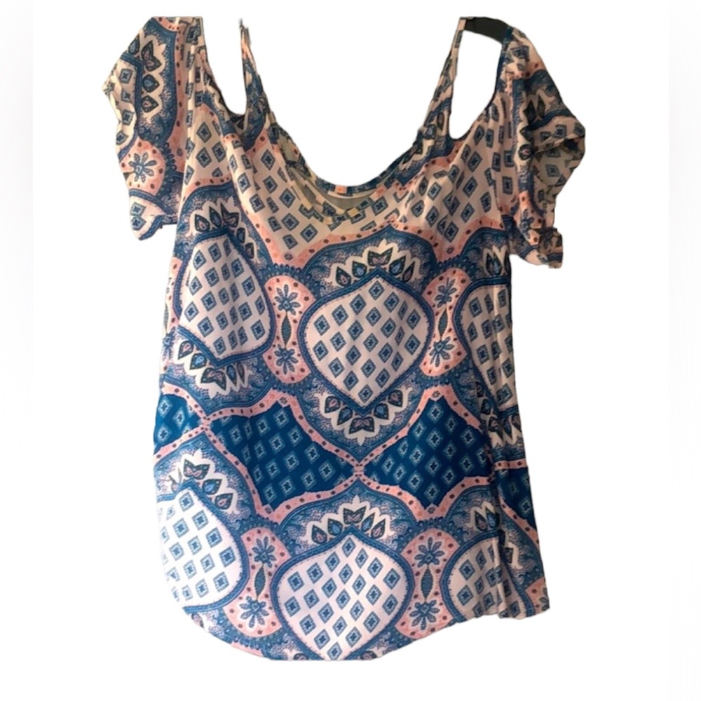 🌞 Timing y2k kawaiicore pastel Pink & Blue string cold shoulder top women size S